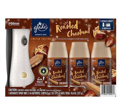 Glade Automatic Spray Air Freshener, Roasted Chestnut, 1 Holder + 3 Refills