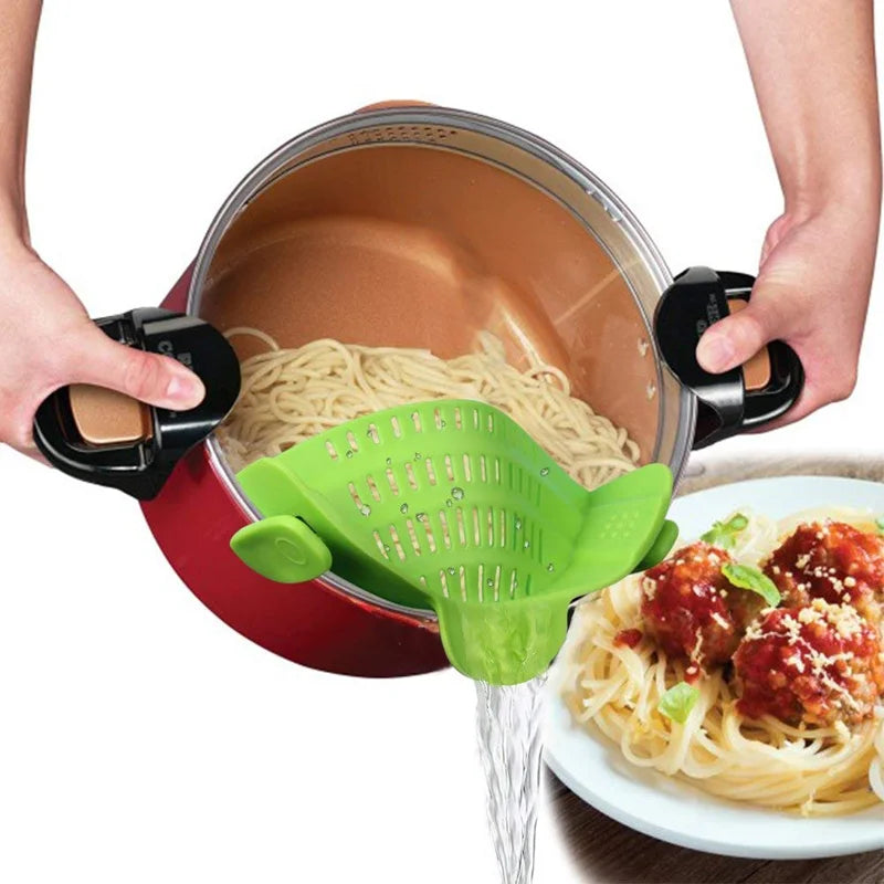 LMETJMA Universal Silicone Clip-on Pan Pot Strainer Anti-spill Pasta Pot Strainer Food Grade Rice Fruit Colander Strainer KC0111