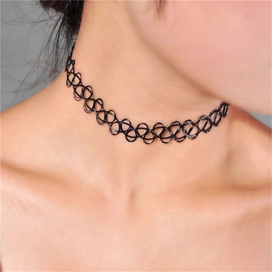 4pc/lot Cute New Gothic Vintage Stretch Tattoo Choker Necklaces For Women Girl Charm Punk Elastic Necklace Female Wedding Gift