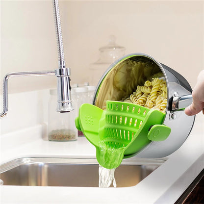 LMETJMA Universal Silicone Clip-on Pan Pot Strainer Anti-spill Pasta Pot Strainer Food Grade Rice Fruit Colander Strainer KC0111