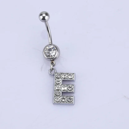 Letters A-Z Belly Button Ring Navel Piercing Bar Dangling Stud Crystal Stainless Steel Zircon for Woman Body Jewelry 14G