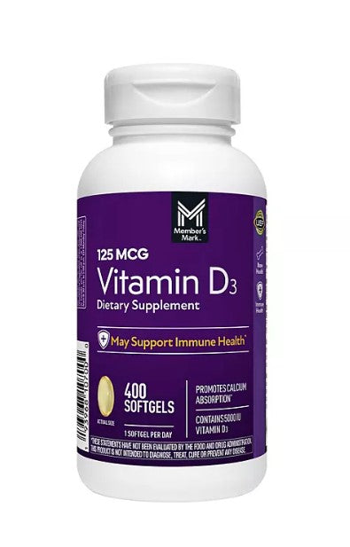 Member's Mark Vitamin D3 Softgels, 125 mcg, 400 ct.