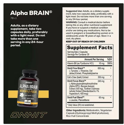 ONNIT Alpha BRAIN Premium Nootropic Brain Health Supplement, 78 ct.