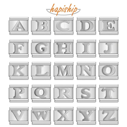 Hapiship 2024 Women Girls English A-Z 26 Letters Charm Italian Links Fit 9mm Bracelet Stainless Steel DIY Making Jewelry DJ1132