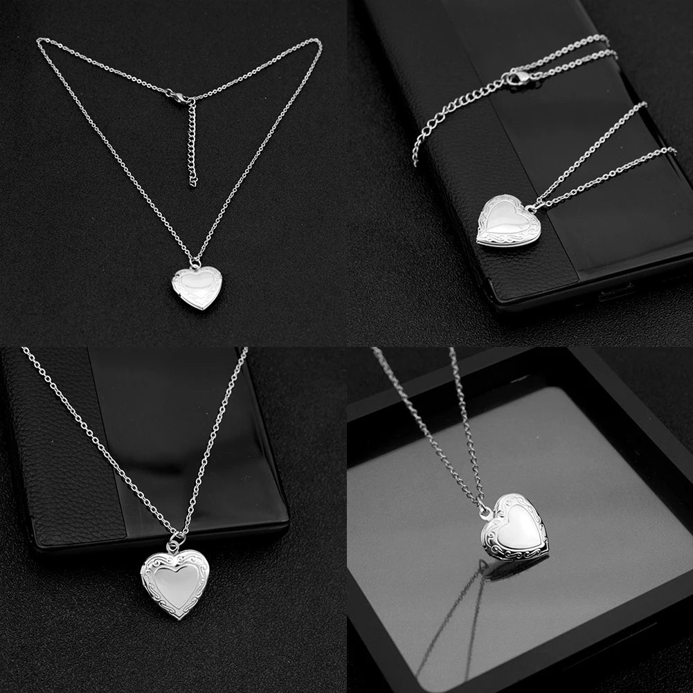 1 Heart Shaped Photo Frame Pendant Necklace Love Heart Charm Stainless Steel