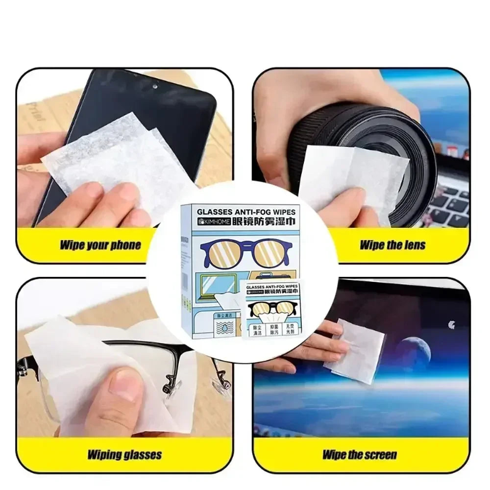 100PCS Disposable Eyeglass Cleaning Pads Traceless Quick Drying Anti-fog Glasses Wipes Dust Removal Remove Oil