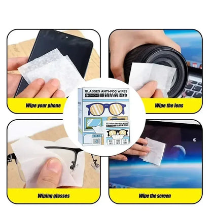 100PCS Disposable Eyeglass Cleaning Pads Traceless Quick Drying Anti-fog Glasses Wipes Dust Removal Remove Oil