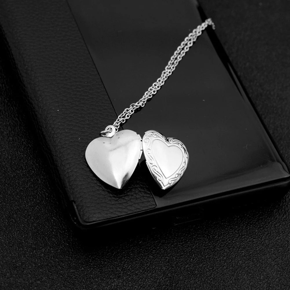 1 Heart Shaped Photo Frame Pendant Necklace Love Heart Charm Stainless Steel