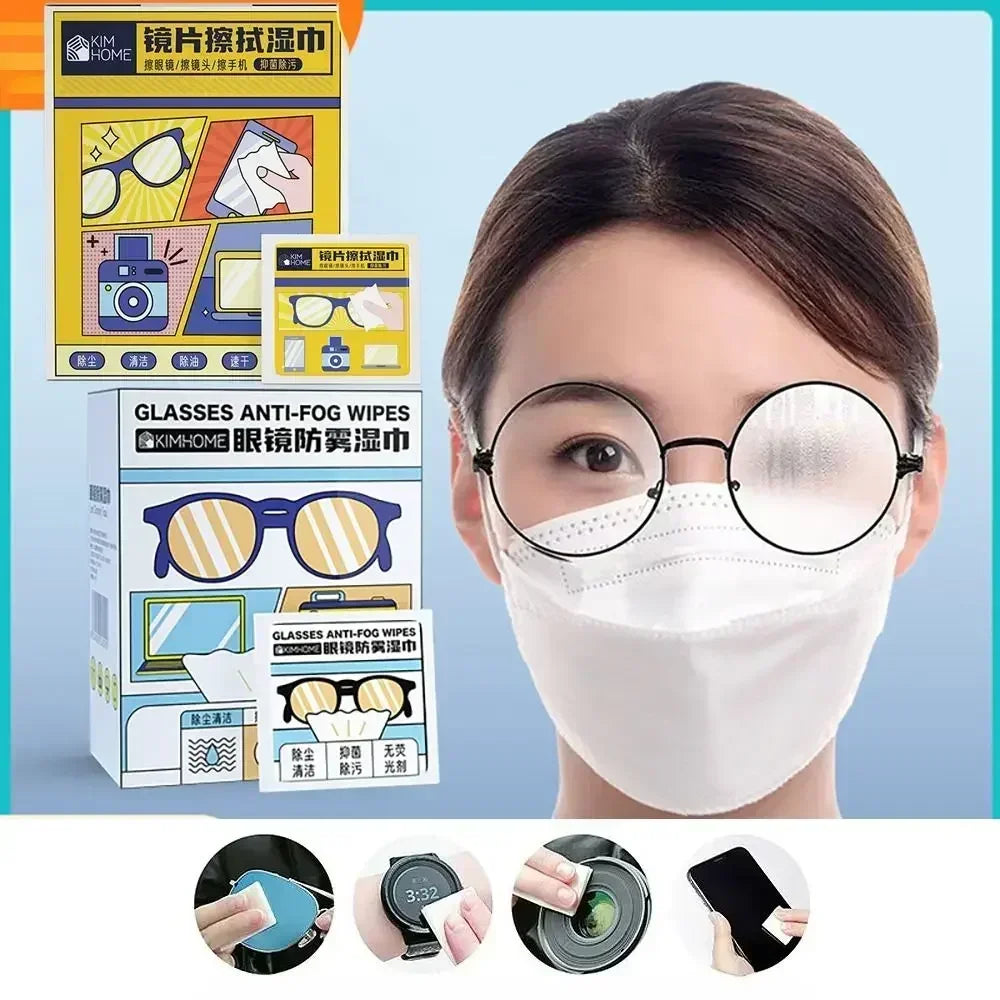 100PCS Disposable Eyeglass Cleaning Pads Traceless Quick Drying Anti-fog Glasses Wipes Dust Removal Remove Oil