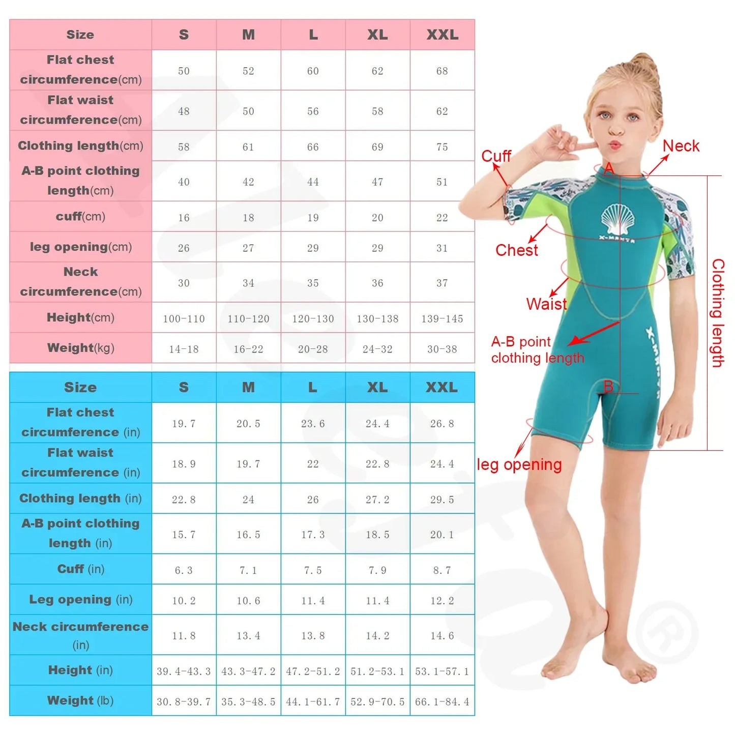 Kids Girls  Neoprene 2.5mm Wetsuit  Diving Suit Winter Swimwear Short