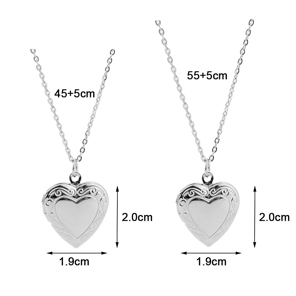 1 Heart Shaped Photo Frame Pendant Necklace Love Heart Charm Stainless Steel