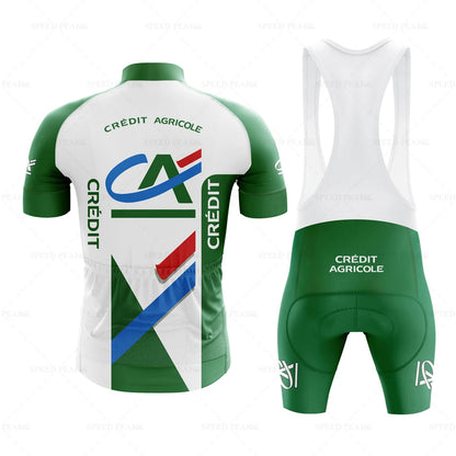 CA Cycling Jersey Men short sleeve Set Retro green Bib Short Sleeve