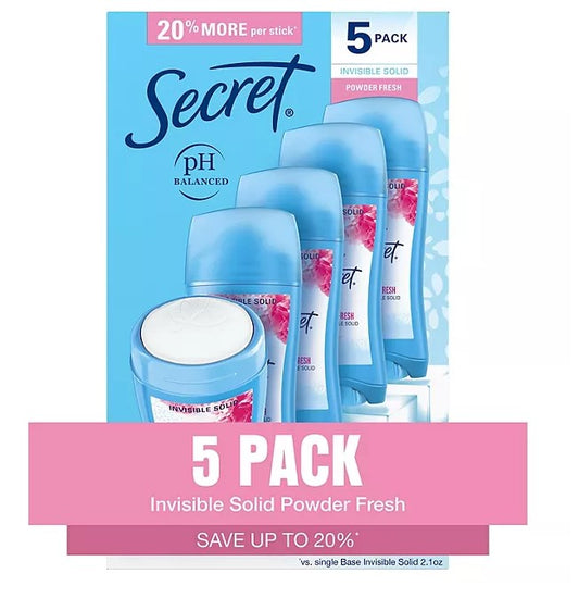 Secret Invisible Solid Antiperspirant and Deodorant, Powder Fresh, 2.6 oz., 5 pk.