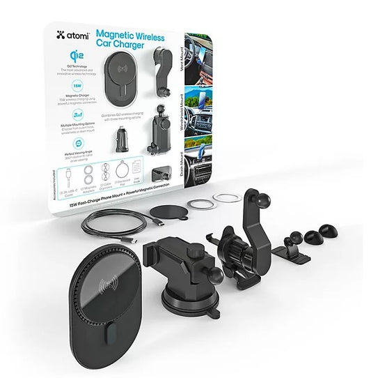 Atomi Qi2 Wireless Car Charging Kit, Three Mounting Options