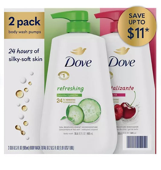 Dove Refreshing Body Wash, Cucumber Green Tea and Cherry Chia Milk, 30.6 fl. oz., 2 pk.