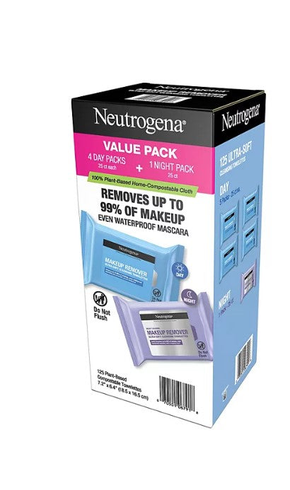 Neutrogena Makeup Remover & Night Calming Cleansing Towelettes, 25 ct., 5 pk.