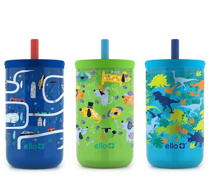 Ello Kids Bop 12 oz Tritan Tumbler, 3 Pack, Cars, Dogs & Dinosaurs