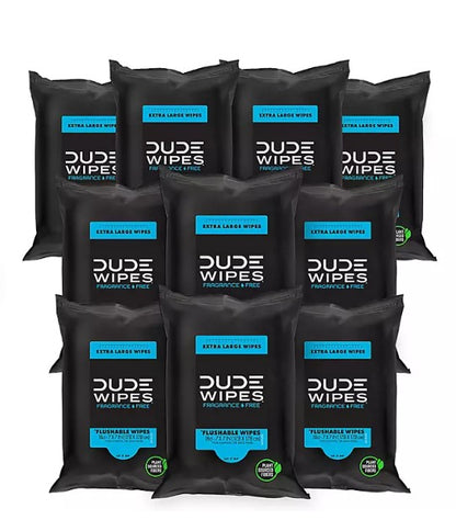 DUDE WIPES XL Travel Flushable Wipes, 10 ct., 180 wipes