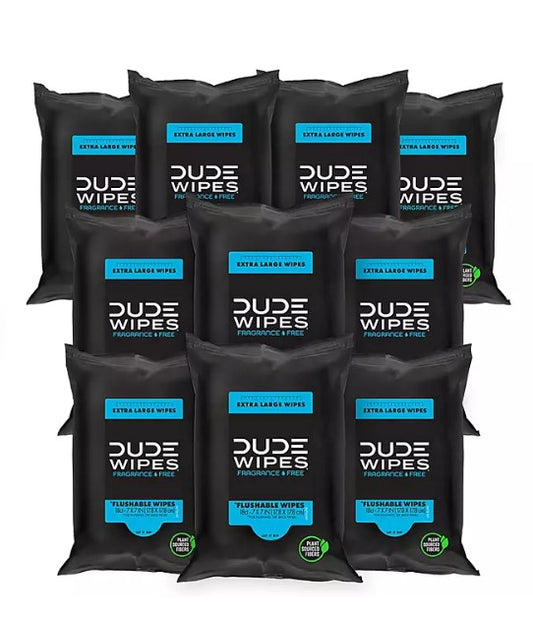 DUDE WIPES XL Travel Flushable Wipes, 10 ct., 180 wipes