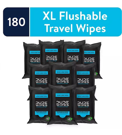 DUDE WIPES XL Travel Flushable Wipes, 10 ct., 180 wipes