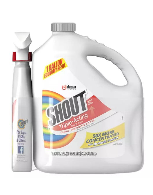 Shout Triple-Acting Laundry Stain Remover 128 fl. oz. refill + 22 fl. oz. trigger