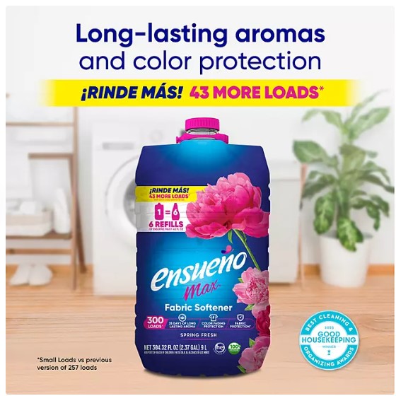 Ensueño Max Liquid Fabric Softener, Spring Fresh Scent, 300 loads, 304 fl. oz.