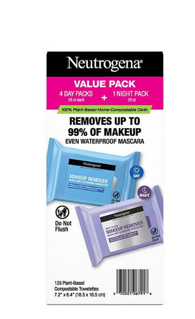 Neutrogena Makeup Remover & Night Calming Cleansing Towelettes, 25 ct., 5 pk.