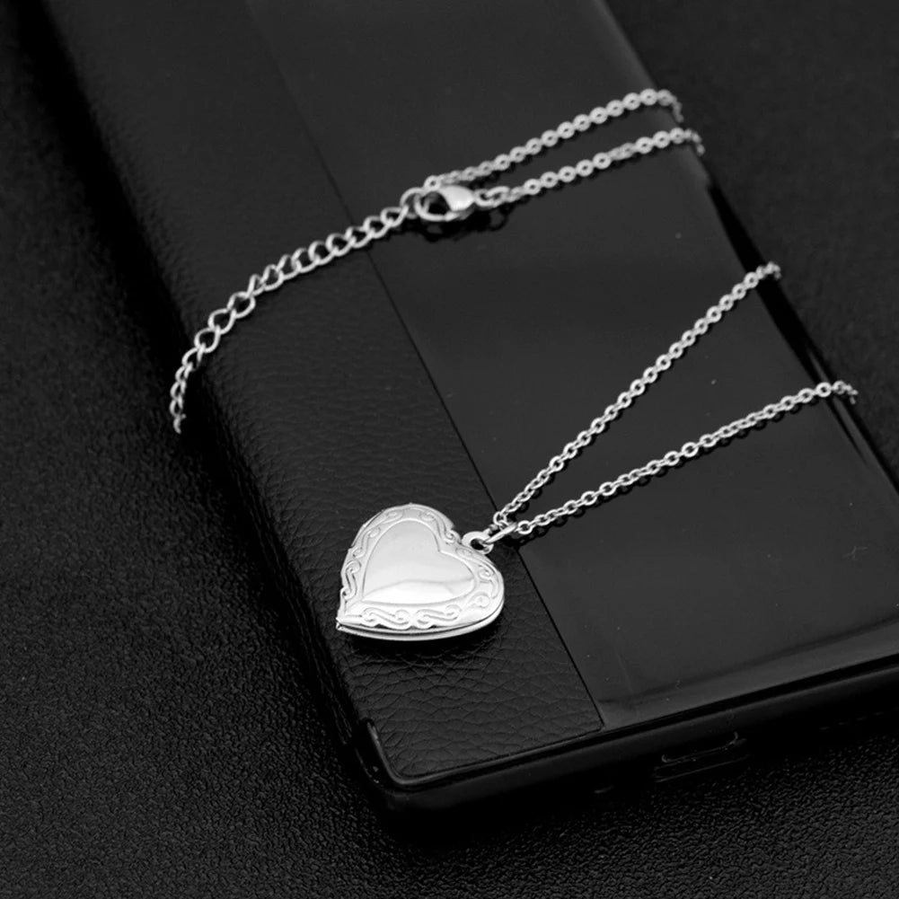 1 Heart Shaped Photo Frame Pendant Necklace Love Heart Charm Stainless Steel