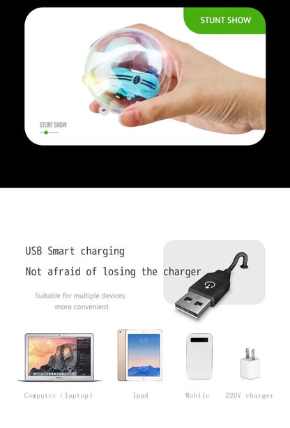 Mini RC Car High Speed Fast 360 Degree Rotation Luminous Stunt Turn Trick Drift Small Car with Light USB Charging Children Gift